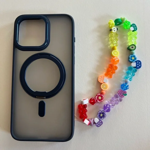Rainbow Beaded Phone Charm with Fruit and Flower Charms - Picture 2 of 3